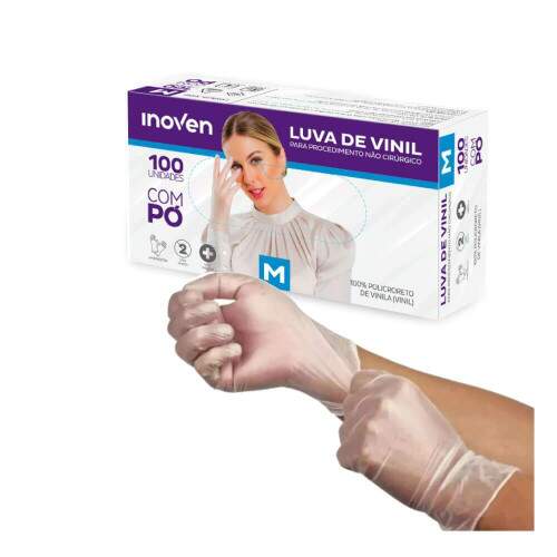 Luva Vinil Procedimento Mdia Com P Cx/100 - Inoven