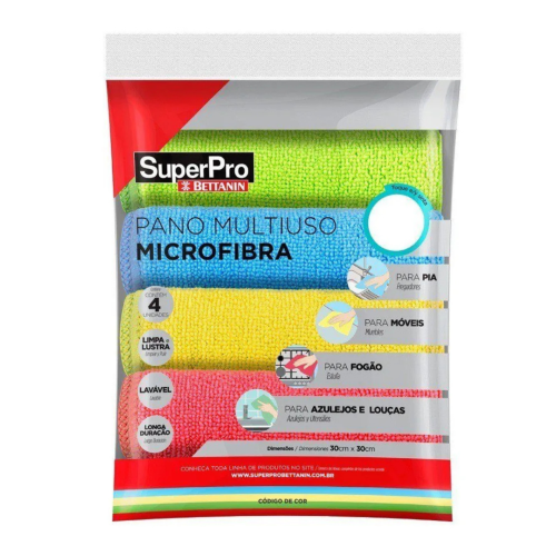 Pano Microfibra Multiuso 30X30cm Superpro com 4unid - SP9324