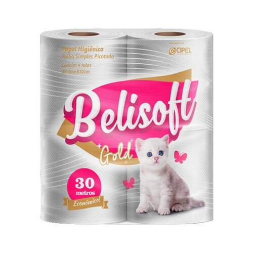 Papel Higinico 30Mts Folha Simples Belisoft Gold Cipel Pct/4 - 12959