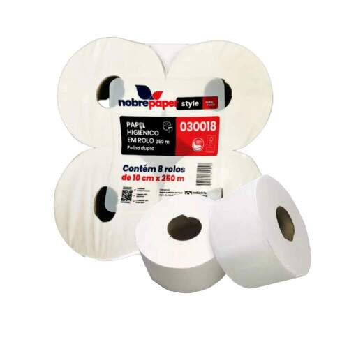 Papel Higinico Rolo Folha Dupla 100% Celulose 250m 8 Rolos 030018 - Nobrepaper