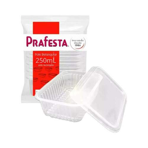Pote Retangular 250ml C/ Tampa Pct 24 - Prafesta
