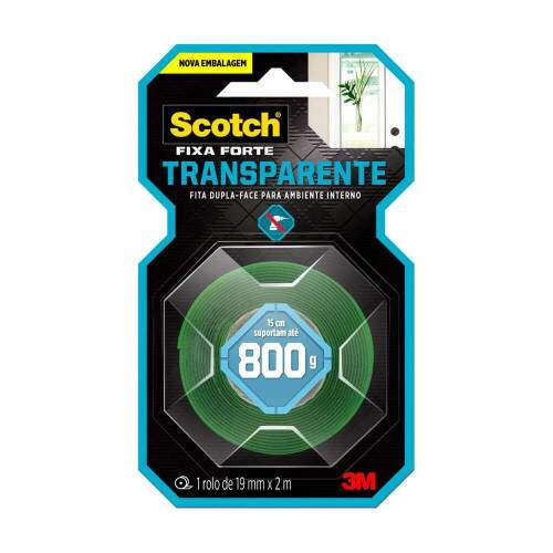 Fita Dupla Face Fixa Forte Transparente 800g 19mmx2m Scotch - 3M