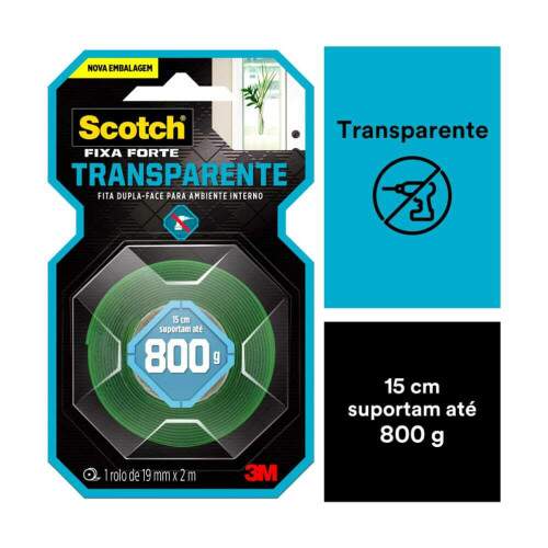 Fita Dupla Face Fixa Forte Transparente 800g 19mmx2m Scotch - 3M
