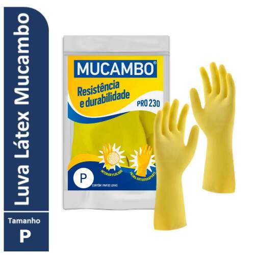 Luva de Ltex Amarela Forrada Pequena PRO-230 - Mucambo