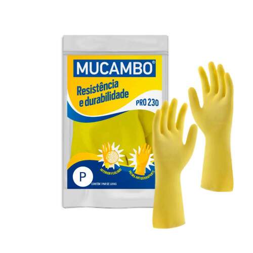 Luva de Ltex Amarela Forrada Pequena PRO-230 - Mucambo