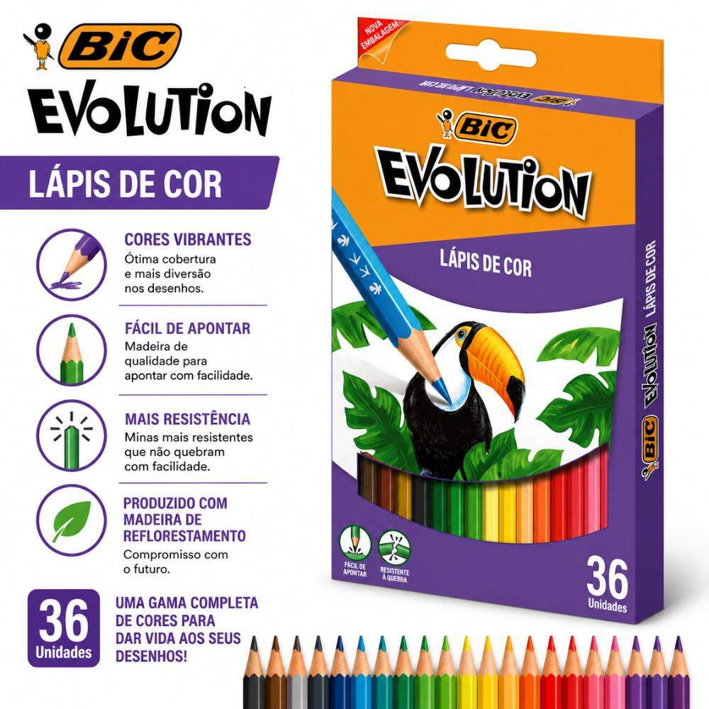 revonik2026コンプリートセット　カラーＢ Lápis de Cor BIC Evolution 36 Cores Sextavado, Cores Vibrantes