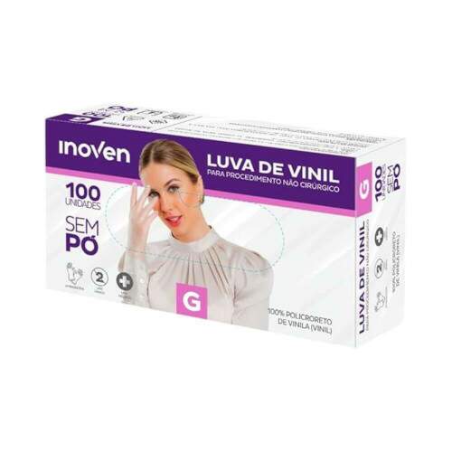 Luva Vinil Sem P Grande Transparente Cx/100 - Inoven