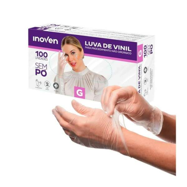 Luva Vinil Sem P Grande Transparente Cx/100 - Inoven