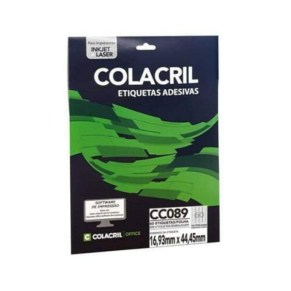 Etiqueta Carta Colacril CC089 10 Fls 16,93 x 44,45mm 600 Etiq - 6089