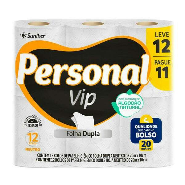 Papel Higinico VIP Personal Leve 12 Pague 11un - C/12 Rolos ( Embalagem Amarela )