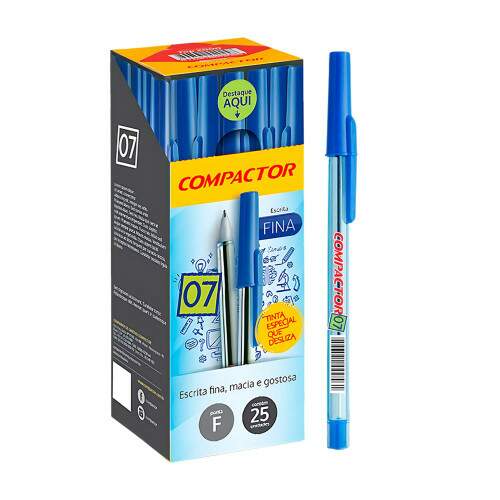 Caixa 50 Canetas Esferogrficas 0.7 Ponta Fina Compactor Azul, Preta ou Vermelha