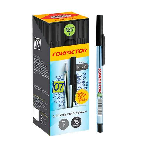 Caixa 50 Canetas Esferogrficas 0.7 Ponta Fina Compactor Azul, Preta ou Vermelha