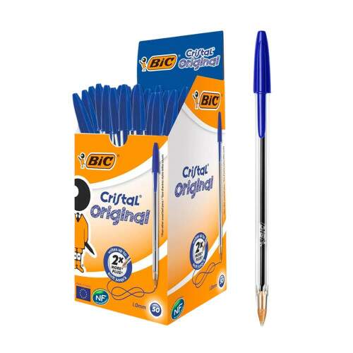 Caixa 50 Canetas Esferogrficas Bic Cristal Dura Mais Ponta Mdia 1.0mm