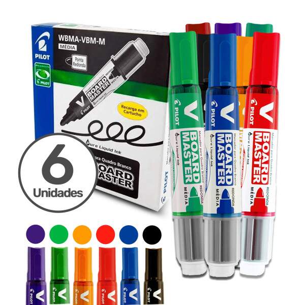 Caixa 6 Marcadores para Quadro Branco Recarregvel Wbma Pilot