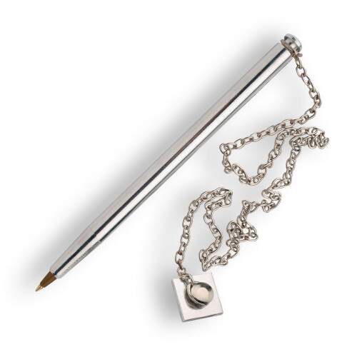 Caneta De Balco Fixa Com Corrente Suporte Polido Com Base Cromado