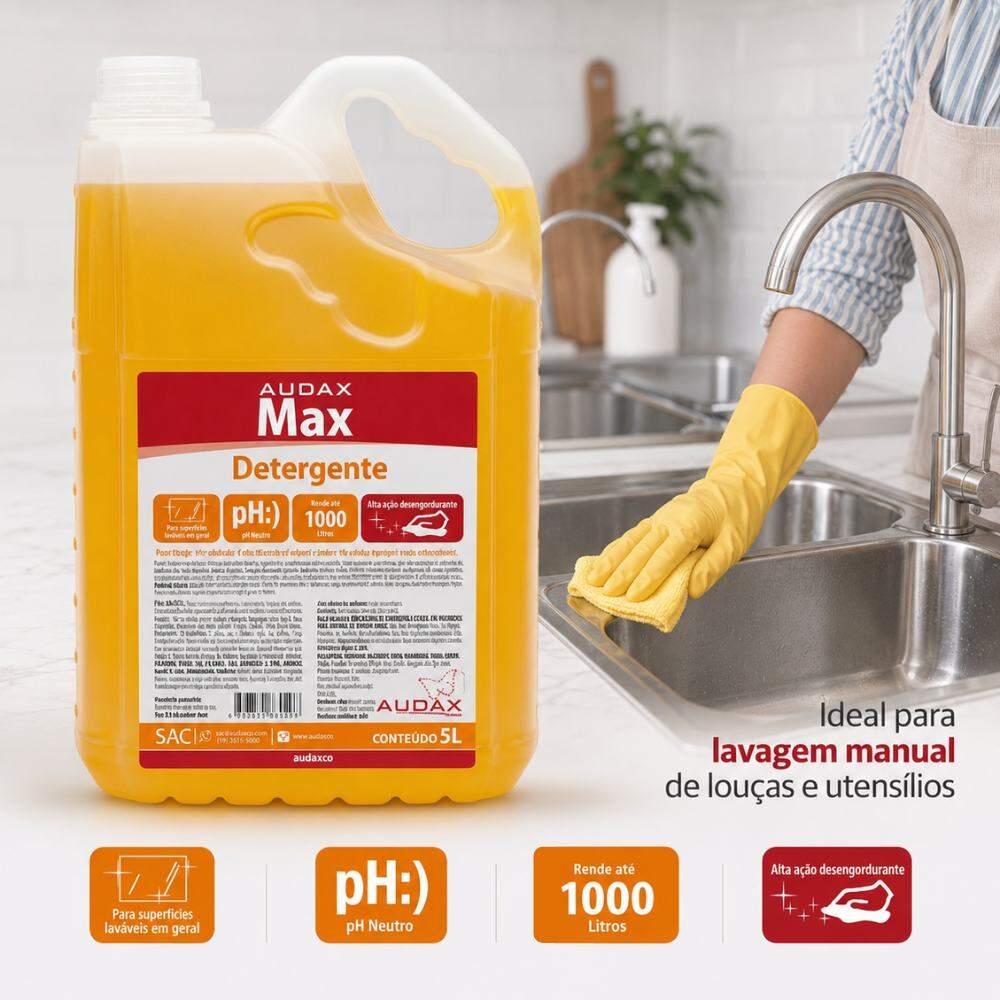 Detergente 5 Litros Neutro Max Concentrado Diluição 1/200 Audax