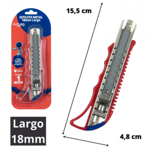 Estilete Largo 18Mm Profissional De Metal Futuro - Fo252202