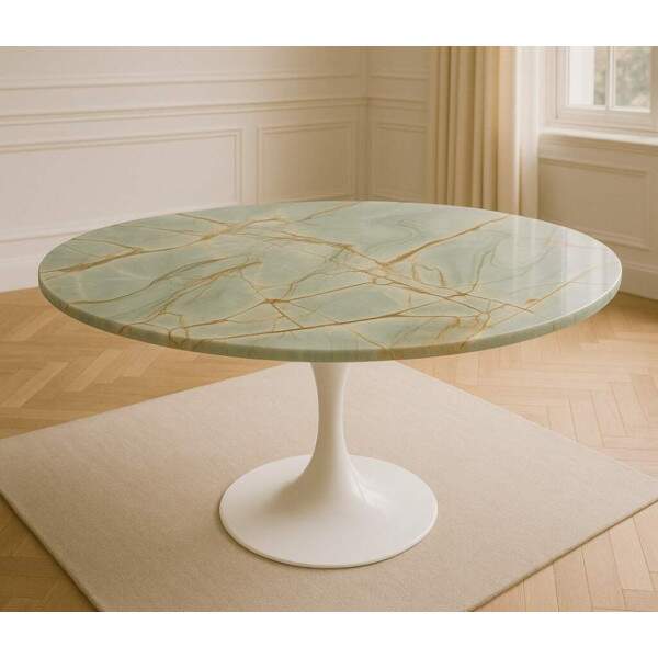Mesa de Jantar Blue Deep Quartzito com Base Saarinen Laqueada