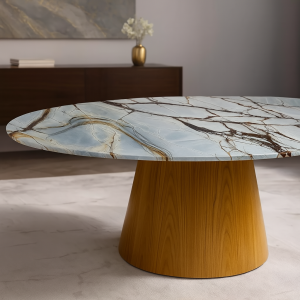 Mesa Oval Blue Deep Base em Cone padro Amadeirada