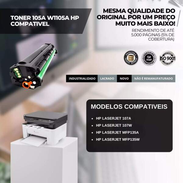 Toner Compatvel para HP 105A W1105A | 107A 107W 135A 135W Com Chip - 5k - Alta capacidade