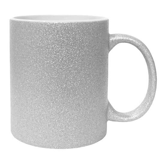 Caneca de Cermica Glitter Prata para Sublimao - 325ml