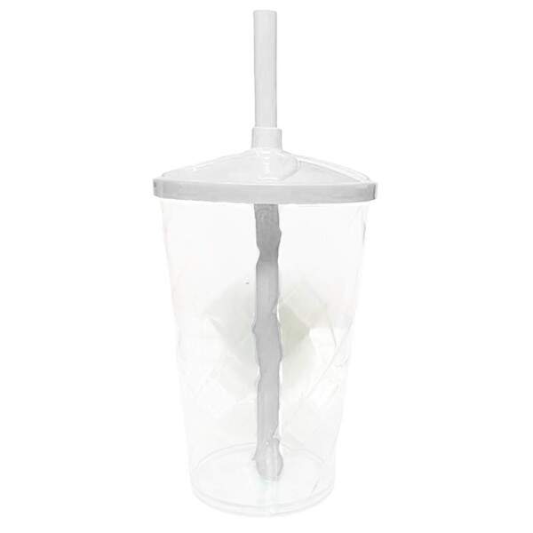 Copo Twister de Acrlico Cristal c/ Tampa e Canudo Branco - 550ml