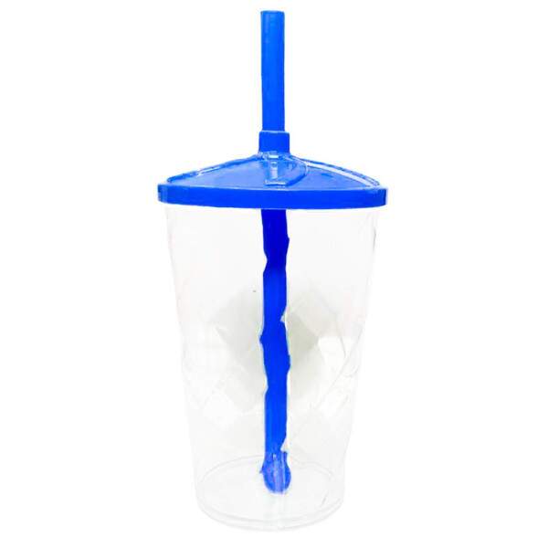 Copo Twister de Acrlico Cristal c/ Tampa e Canudo Azul - 550ml