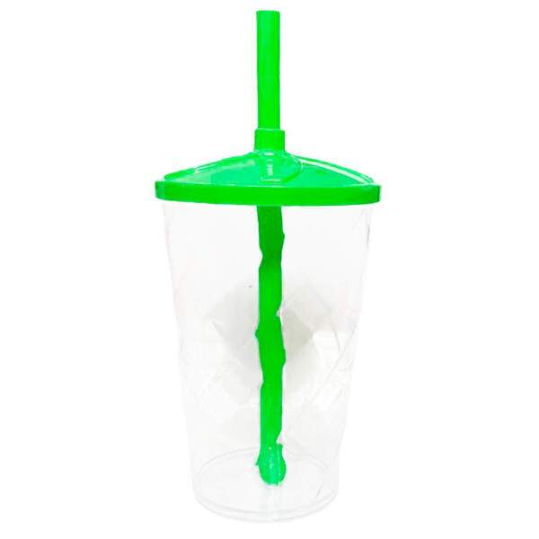 Copo Twister de Acrlico Cristal c/ Tampa e Canudo Verde - 550ml