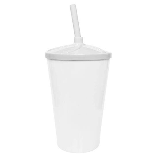 Copo Twister de Acrlico Branco c/ Tampa e Canudo Branco - 550ml