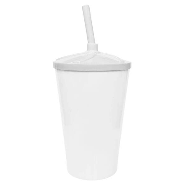 Copo Twister de Acrlico Branco c/ Tampa e Canudo Branco - 550ml