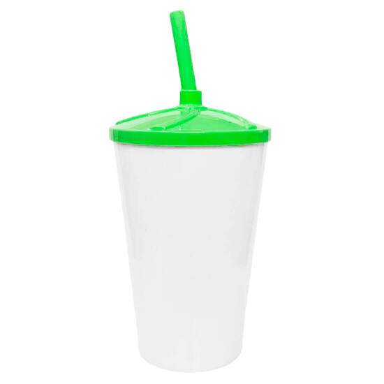 Copo Twister de Acrlico Branco c/ Tampa e Canudo Verde - 550ml