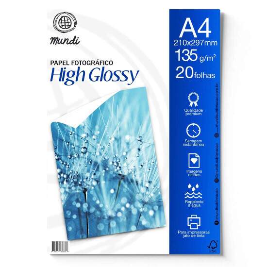 Papel Fotogrfico Glossy (Brilho) A4 135g - 20 Folhas