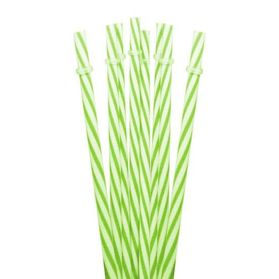 Canudo de Plstico Rgido Listrado Verde e Branco - 10 und