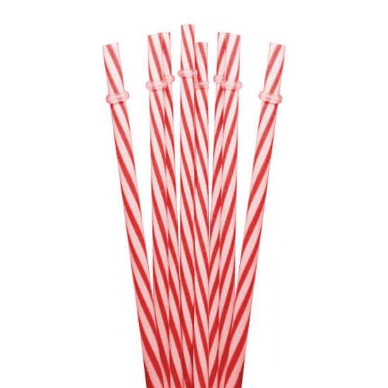 Canudo de Plstico Rgido Listrado Vermelho e Branco - 10 und
