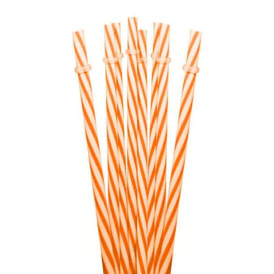Canudo de Plstico Rgido Listrado Laranja e Branco - 10 und
