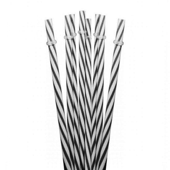 Canudo de Plstico Rgido Listrado Preto e Branco - 10 und