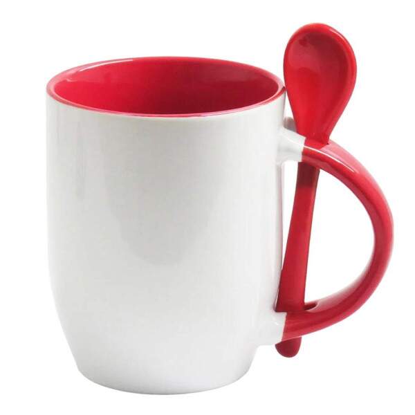 Caneca de Cermica com Interior Ala e Colher Vermelho para Sublimao - 325ml
