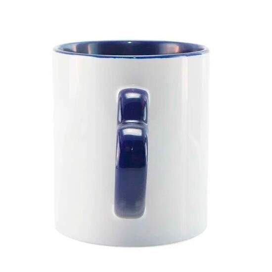 Caneca de Cermica Branca c/ Interior e Ala Corao Azul Escuro para Sublimao - 325ml