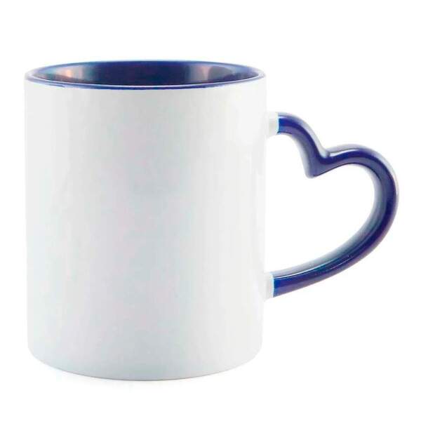 Caneca de Cermica Branca c/ Interior e Ala Corao Azul Escuro para Sublimao - 325ml