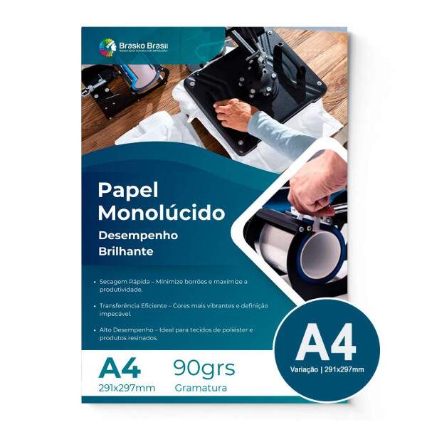 Papel Sublimtico Monolcido A4 210x297mm 90grs - 100 Folhas