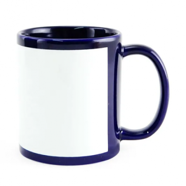 Caneca de Cermica Azul Escuro c/ Tarja Branca para Sublimao - 325 ml