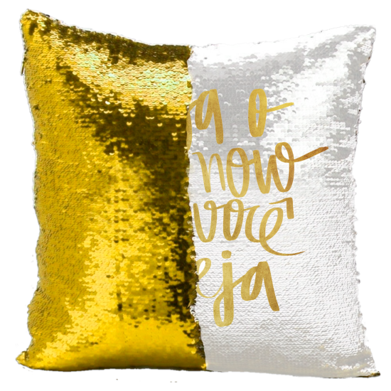 Capa de Almofada Lantejoula Branco c/ Dourado - 40x40cm