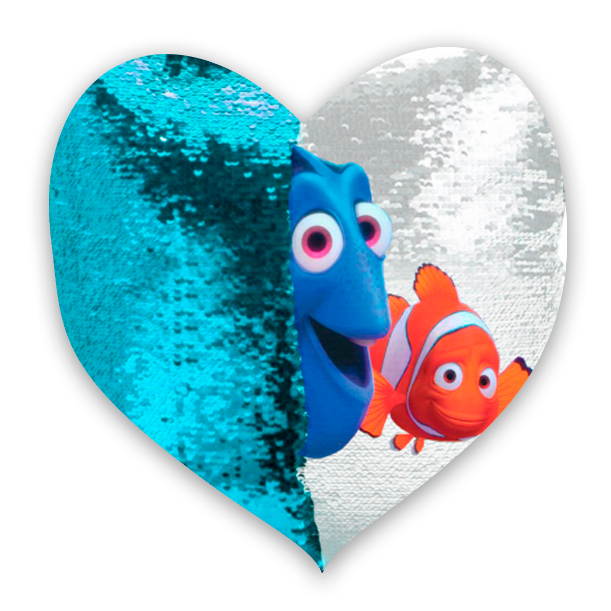 Capa Almofada Lantejoula Coracao Azul Claro Branco 39x44cm