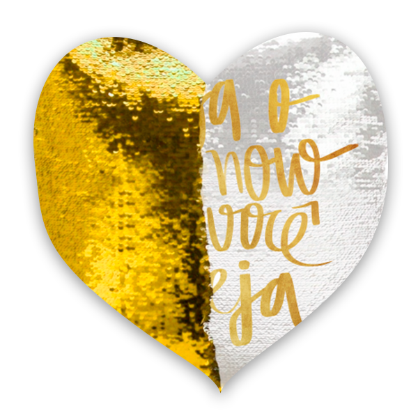 Capa de Almofada Lantejoula Corao Branco c/ Dourado - 39x44cm