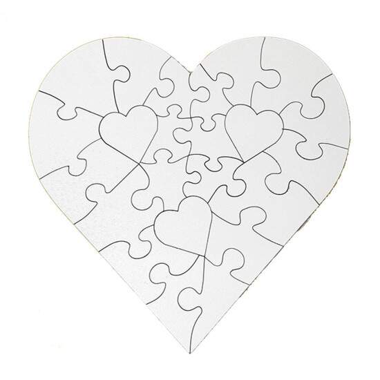 Quebra Cabea Corao de Mdf Brilho para Sublimao 23 peas - 19 cm
