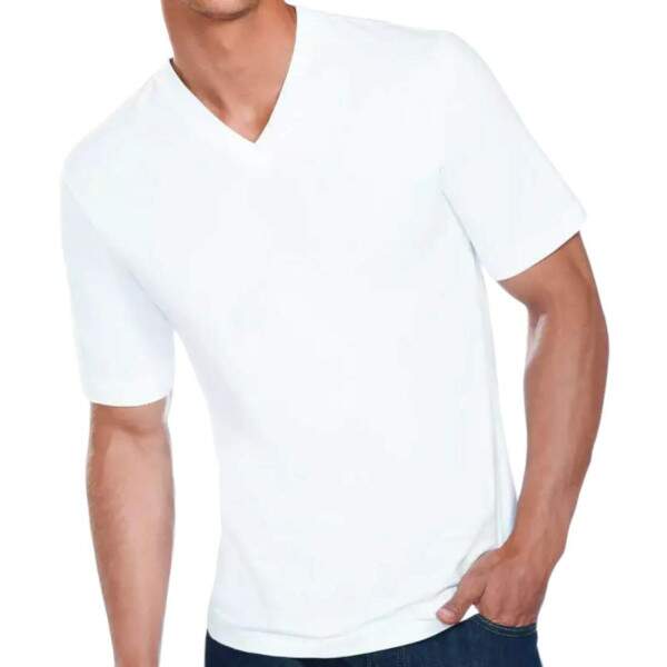 Camiseta de Algodo Branco Gola V para Sublimao - Adulto
