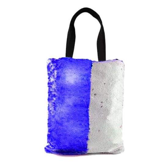 Sacola de Lantejoulas Branca e Azul Sublimtica - 32x40cm