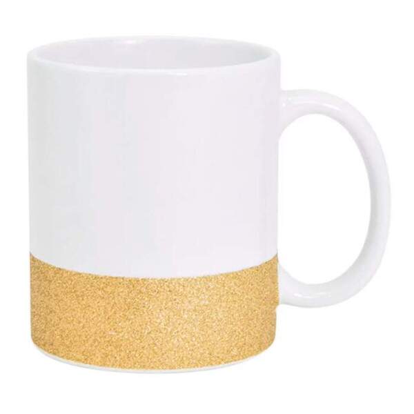 Caneca de Cermica com Base Glitter Dourada para Sublimao - 325ml