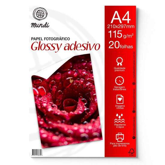 Papel Fotogrfico Glossy Adesivo A4 115g - 20 Folhas