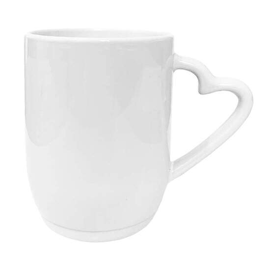Caneca de Cermica Cnica Branca com Ala Corao para Sublimao - 325ml